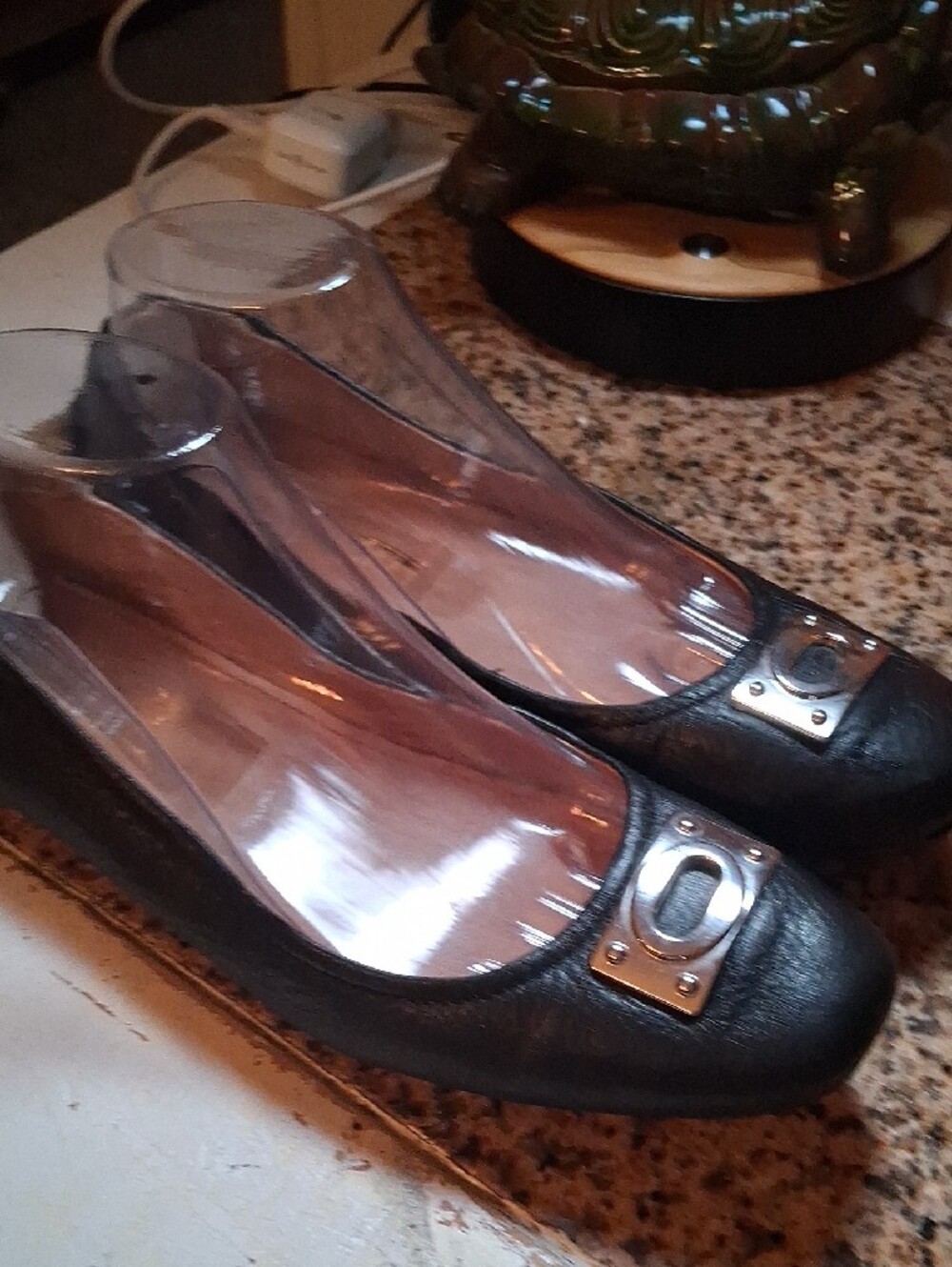 Coach Black Leather Ballet Flats with Silver Logo Plaques - Picture 2 of 11